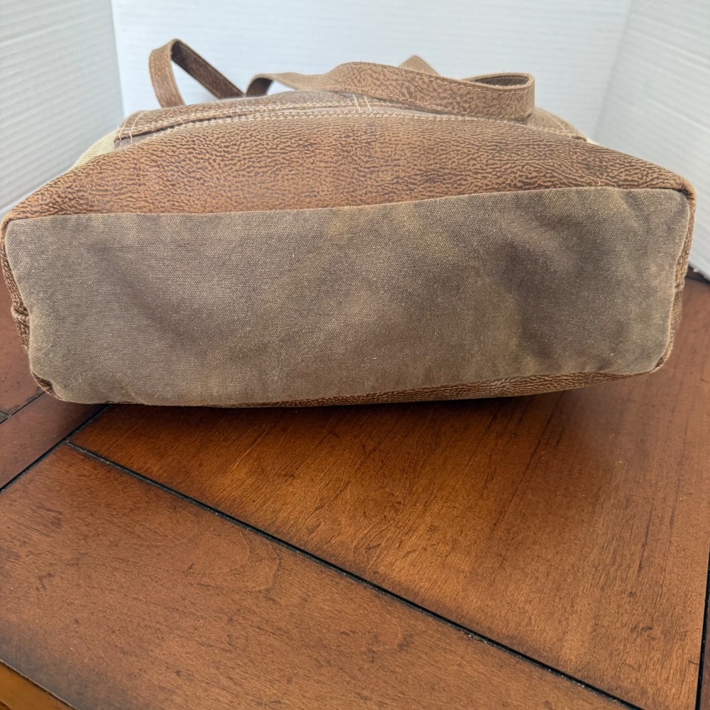 Myra Bag Canvas Leather Patchwork Tote Shoulder Bag Brown Tan Botanical Print - Picture 5 of 12